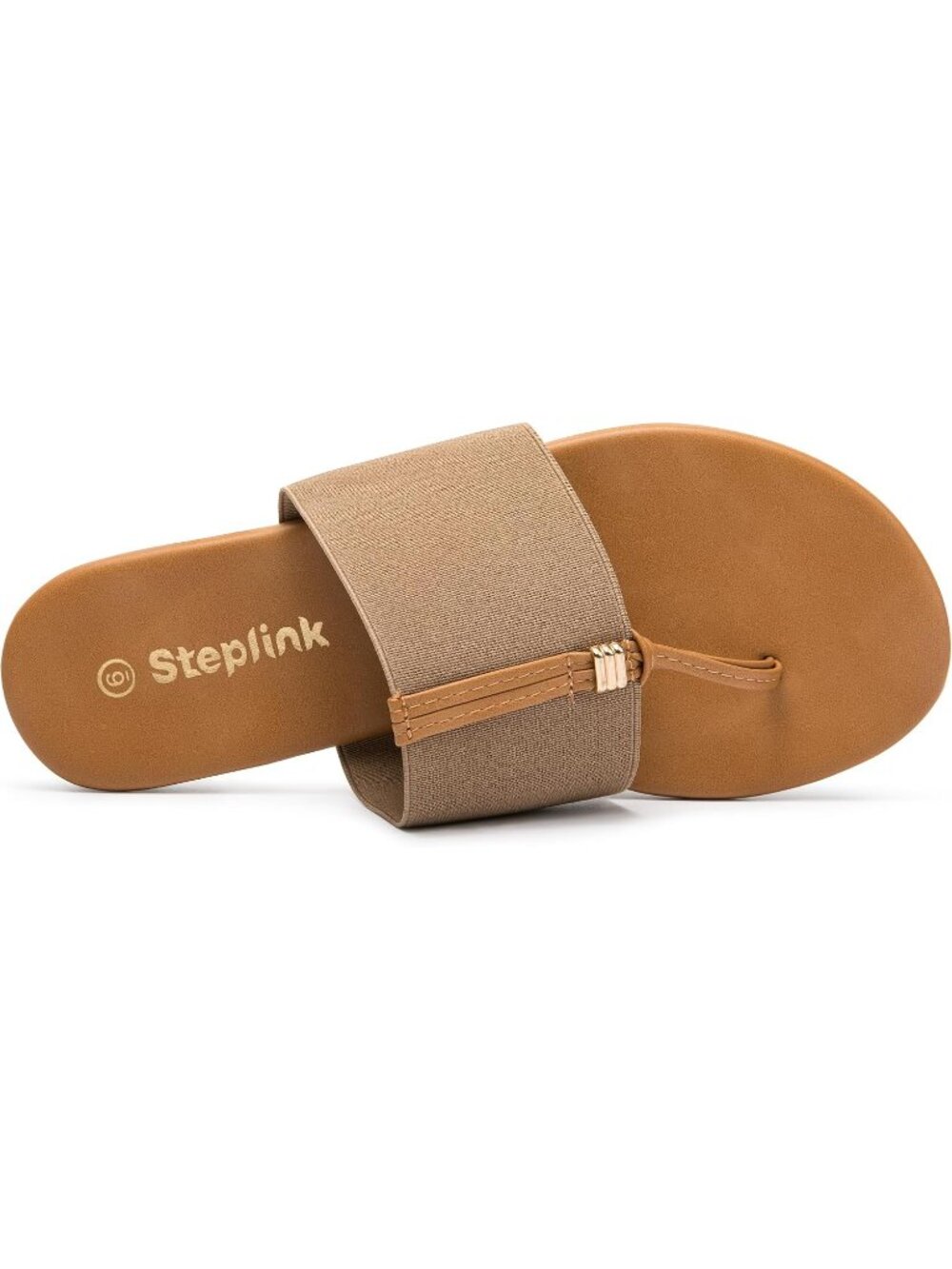 Women's Brown Summer Comfortable Elastic T-Strap Stretchy Slide Flats Sandals - Picture 2 of 5